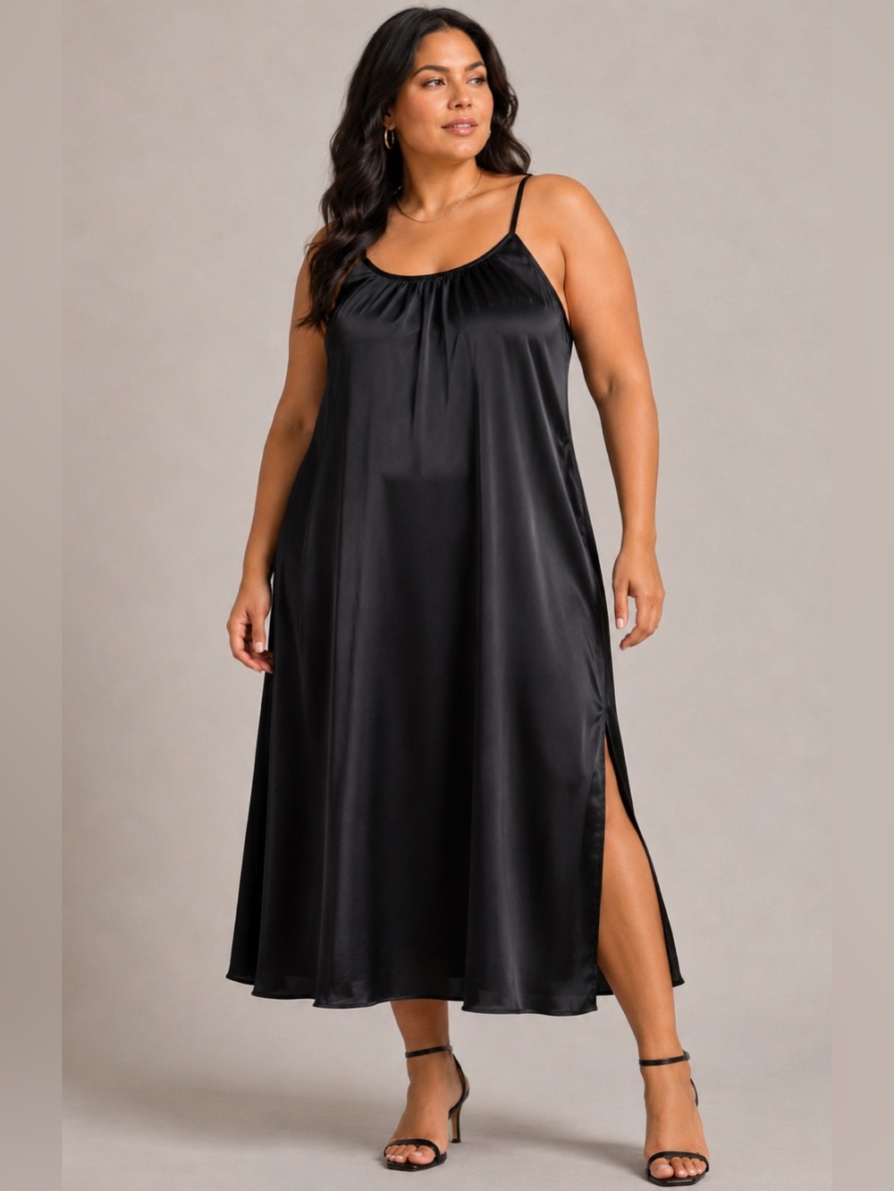 Nation Los Angeles Satin Black Slip Maxi Dress - XXL